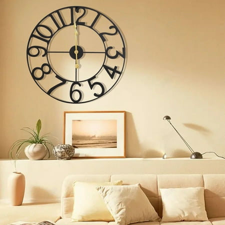 24 Large Metal Clock Cut-Out Farmhouse Decorative Wall Clock Battery LivingRoom 24 Bed Room Wall Clock Office Decors Large Hanging Watch Vintage Design Clocks