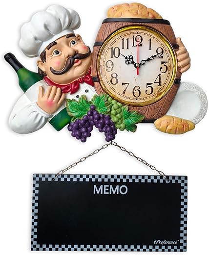 2 in 1 Wall Clock and Black Board with Chef Décor Display and Leave Your Message on The rewritable Black Board, Decoration/Home/Kitchen/Restaurant/Bar