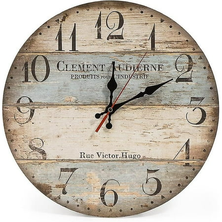 34Cm Vintage Rustic Wall Clock, Silent Wooden Dial Timer Clock For Home Living Room Bedroom Office Cafe Bar Decor (Victor Hugo)