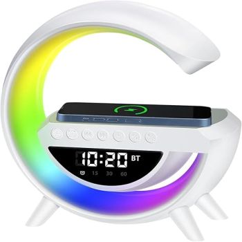 G-Type Wireless Charging Speaker, Wireless Charging Clock Alarm LED Desk lamp All-in-one Machine, Suitable for Colored Environmental Lights in bedrooms, Offices, and Homes