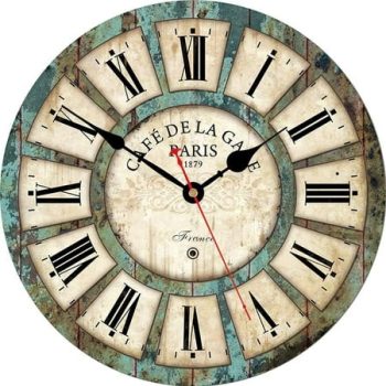 GIXUSIL 12 Inch Silent Non-Ticking Rustic Wall Clock Roman Numerals Wooden Round Home Decorative Wall Clocks Battery Operated Indoor Vintage French Clocks or Living Room Farmhouse Deco