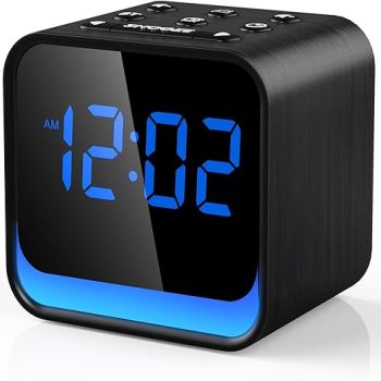 HOUSBAY Alarm Clock Radio for Bedroom- 5W Bluetooth Speaker, Science-Backed Alarm Tones, Gentle Wake Up, 0-100% Dimmer, Bottom Night Light, FM Radio Clock for Bedside (Modern Wood Ebony)