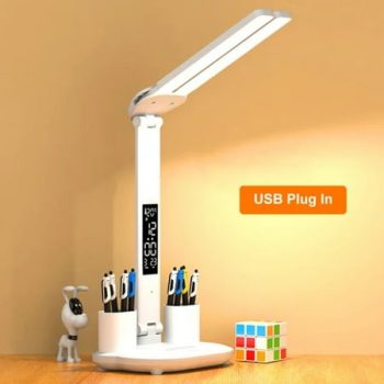 Multifunctional Foldable Double-headed LED Table Lamp with Calendar Clock and USB - Portable Desk Lamp for Bedroom Bedside Reading Light