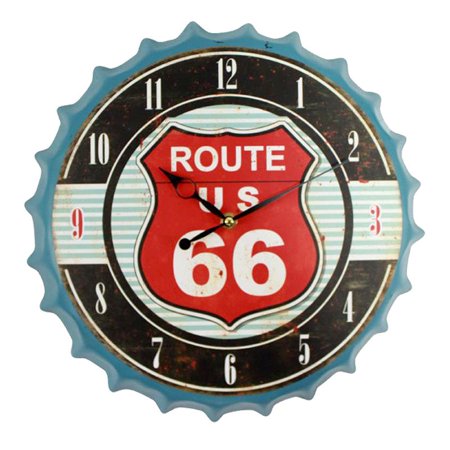 35cm Bottle Cap 3D Wall Clock Retro Beer Wine Modern Design Iron Metal Silent Quartz Clocks Bar Living Room Home Decor Creative (ROUTE,35X35cm)