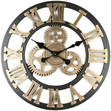 3D Large Classic Vintage Wooden Silent Wall Clock Retro Gear Clock Roman Numerals Clock European Style Steampunk Industrial Decoration Living Room, Bar, Creative Wall Clock Fashion Horlo