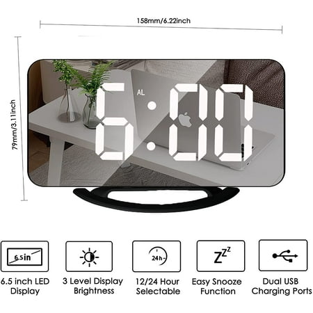 Alarm Clock, Led Digital Clock With 6.5 Large Display, Dual Usb Charging Ports, Ea[3083]