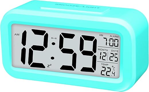 Alarm Clocks for Bedrooms,Digital Alarm Clock with LCD Screen,Snooze,12/24H,Battery Operated for Heavy Sleepers Adults Desk Travel Office-Blue