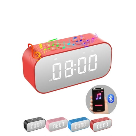 Alarm Clock with Bluetooth Speaker for Heavy Sleepers Adults,Digital Clock for Bedroom,Dual Alarms with Mirror LED Display,USB Charger,Ok to Wake Up for Kids,Teens (Pink)