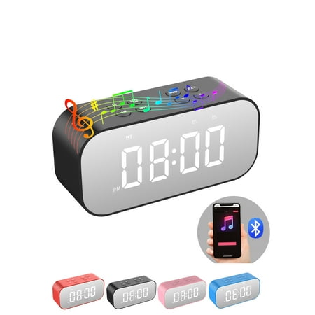 Alarm Clock with Bluetooth Speaker for Heavy Sleepers Adults,Digital Clock for Bedroom,Dual Alarms with Mirror LED Display,USB Charger,Ok to Wake Up for Kids,Teens (Black)