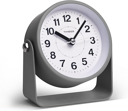 Analog Alarm Clock, Silent Non-Ticking Quartz Movement, Battery-Operated with Snooze & On-Demand Light, Easy to Set Gentle Wake Bedside Desk Clock, Ideal for Home, Travel, Office (Gray)