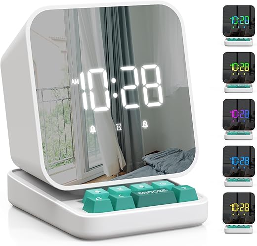 ANJANK RGB LED Alarm Clock & Sound Machine with Mirror Display, White Noise Machine with 25 Relaxing Sounds, Dual Alarm, 10 Alarm Sounds, Sleep Timer, Digital Clock for Bedroom, Teen, Kids