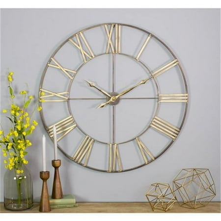 Aspire Home Accents Gold Brass Analog Bedford 40 in. Round Metal Wall Clock