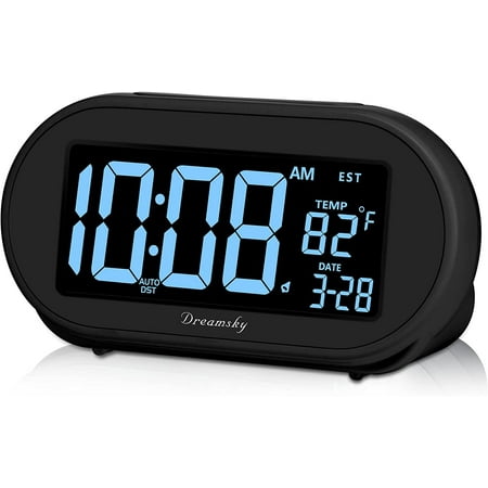 Auto Time Set Alarm Clock for Bedroom, 0-100% Dimmable Brightness Dimmer, USB Charging Port, Date, Auto DST,