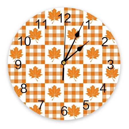 Autumn Thanksgiving Maple Leaf Plaid Large Wall Clock Dinning Restaurant Cafe Decor Round Wall Clocks Silent Home Decoration