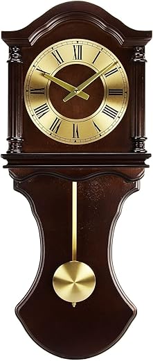 Bedford Clock Collection BED1712 Wall Clock with Pendulum and Chimes, Chocolate Wood