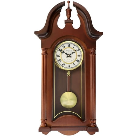 Bedford Clock Collection Delphine 27 Mahogany Brown Analog Chiming Pendulum Wall Clock