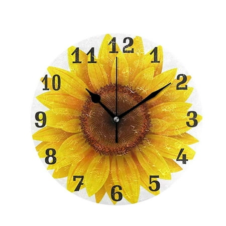 BINGLI Sunflower Wall Clock, Vintage Country Floral Silent Non Ticking Clocks, Wooden Round Easy to Read Wall Clock for Kitchen/Living Room/Bedroom/Bathroom, Clearance