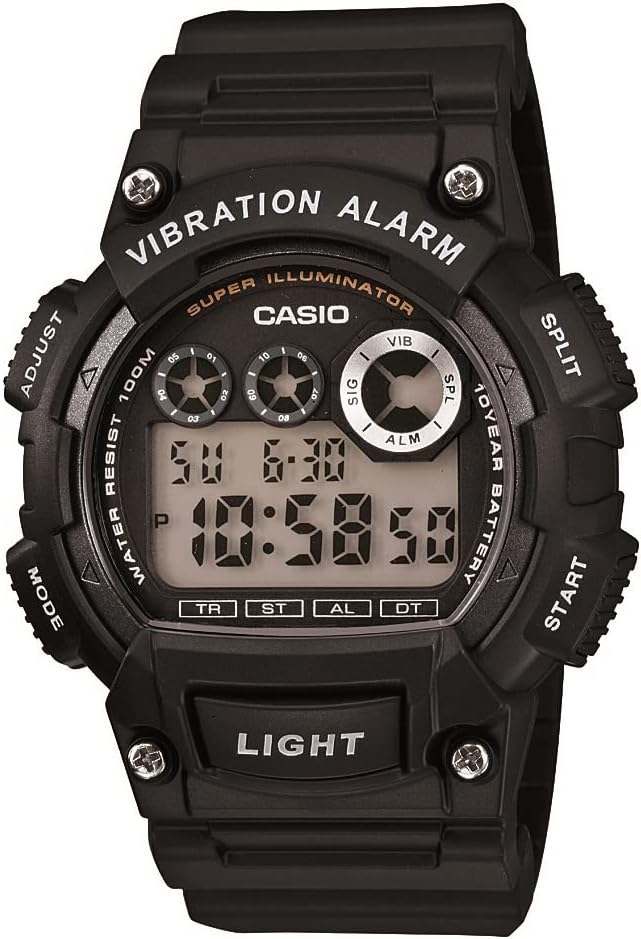 Casio W735H Series | Men’s Digital Watch | 1/100 SEC Stopwatch | Countdown Timer | Super Illuminator LED Light | 100 M Water Resistance | Daily Alarm | Auto Calendar | Dual Time | 10 Yr Battery