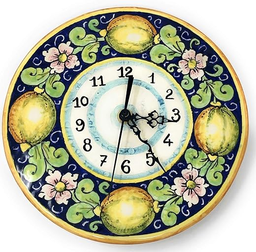 CERAMICHE D'ARTE PARRINI - Italian Ceramic Wall Clock Small, Decorated Lemons Hand Painted Made in ITALY Tuscan Art Pottery