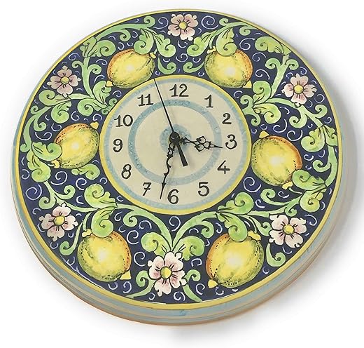 CERAMICHE D'ARTE PARRINI - Italian Ceramic Wall Round Clock Art Pottery Hand Painted Decorated Lemons Made in ITALY Tuscan Art Pottery