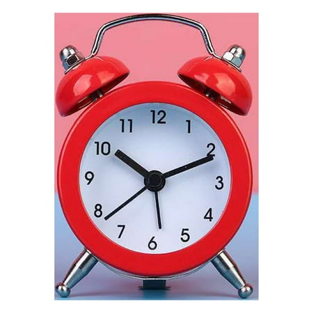 Classic Double Bell Mini Alarm Clock Quartz Movement Bedside Night Analog Clock