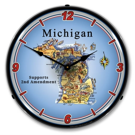 Collectable Sign and Clock Michigan Supports The 2nd Amendment LED Wall Clock, Retro/Vintage, Lighted, 14 inch