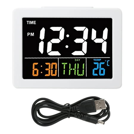 Color Large Screen LCD Electronic Desk Alarm Clock with Temperature Date Display (White )