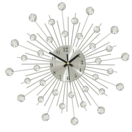 Craft Metal Rhinestone Wall Clock Modern Silent Clock Hanging Decor for Living Room Bedroom Office