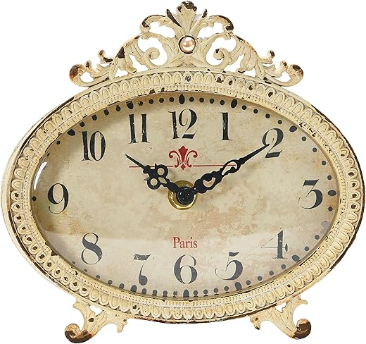 Creative Co-Op Distressed Pewter Mantel Clock, Cream