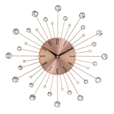 DecMode 15 Copper Metal Starburst Wall Clock with Crystal Accents