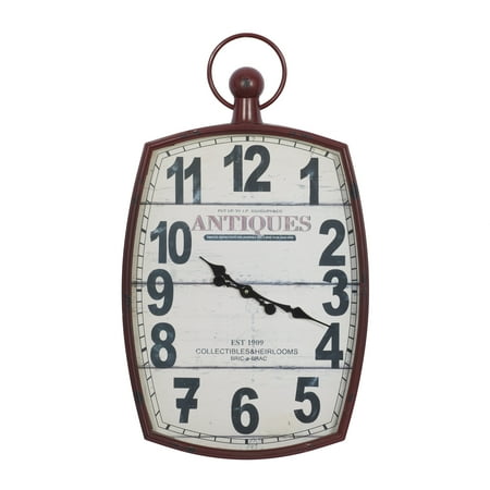 DecMode 19 x 33 Red Metal Pocket Watch Style Wall Clock