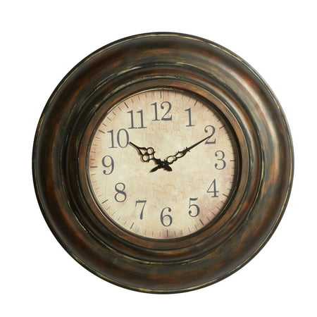 DecMode 24 Brown Metal Wall Clock with Fluted Frame