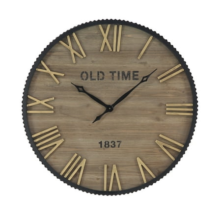 DecMode 36 Brown Wood Wall Clock with Gold Accents