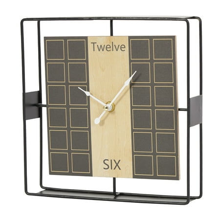 DecMode 9 Black Wooden Geometric Open Frame Square Clock with Grid Pattern