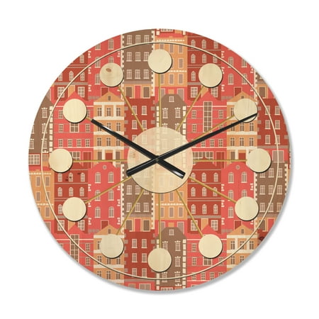 Designart 'Colorful Sotoies Houses' Mid-Century Modern Wood Wall Clock