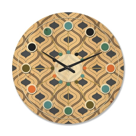 Designart 'Ornamental Retro Design VII' Mid-Century Modern Wood Wall Clock