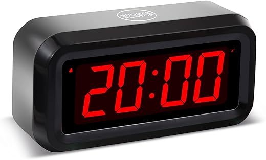 Digital Alarm Clock Battery Operated with LED Display for Bedrooms, Long Battery Life for 12 Months, 3 Brightness Adjustable, 12/24 Hour, Snooze, Black Case with Red Digits