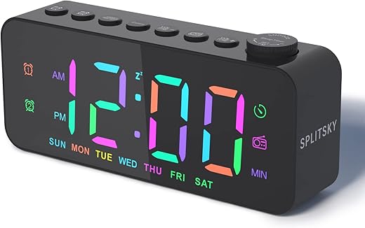 Digital Alarm Clock for Bedroom,8-Color Font Dimmer, USB A,C 2 Charging Ports, Timer, Dual Alarm,Large Number Bedside Alarm Clock,for Adults Kids Teens Heavy Sleepers.