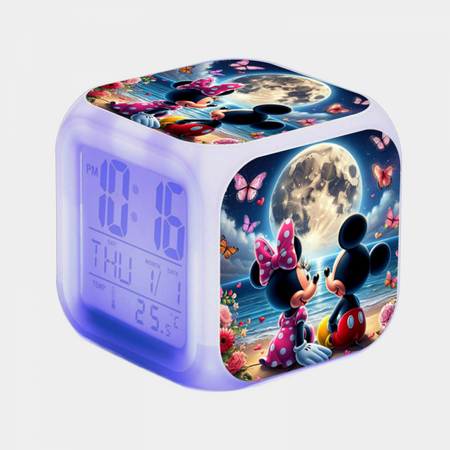 Digital Alarm Clock for Kids, Mickey Mouse Pattern 7 LED Color Changing Wake Up Clock with Thermometer Function and Night Light, Gift for Boys Girls A93-080