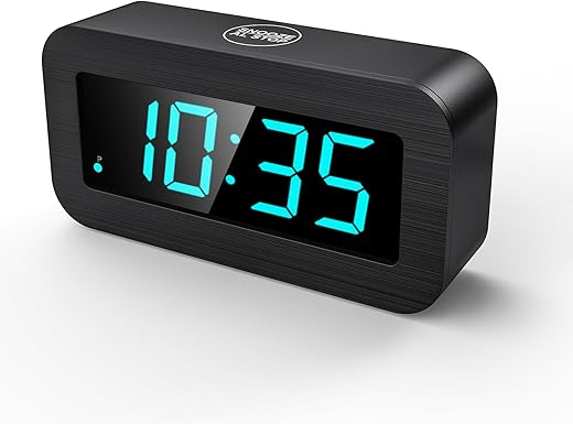 Digital Alarm Clock with Hybrid LED/LCD Time Display, Battery Operated or Plug-in, Small Simple Basic Clock for Travel Home Bedroom Wall (Blue Display)