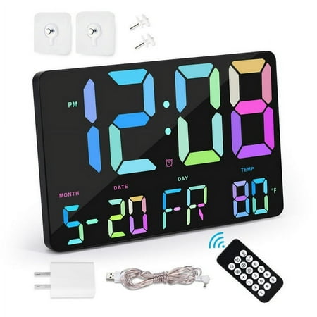 Digital Wall Clock, 11.5 LED Digital Alarm Clock Large Numbers Display w/Wireless Remote Control&USB Charger, Adjustable Brightness w/Date and Temperature,12/24H Snooze for Table&Wall Bedroom Office