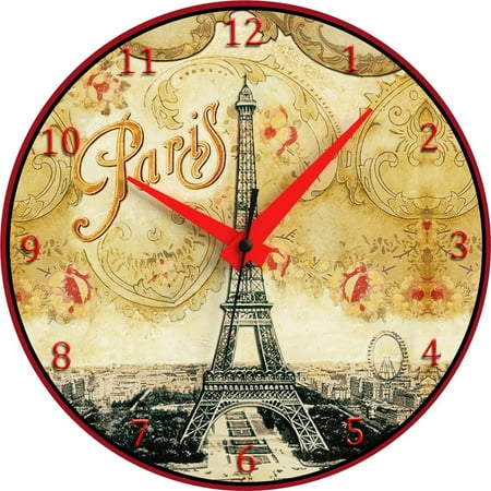 Endless Art US Wall Clock, s Eiffel, 10” Round, Collection, Silent Non Ticking for Home Decoration