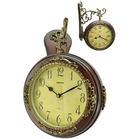 Fabulous Antique Incredible 2 Side Wall Clock Double Face Hanging Clock