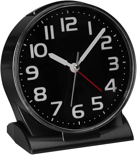 FAMICOZY 4.5 No Ticking Analog Alarm Clock,Silent Readable for Seniors,Easy to Set,Gradual Rise Alarm,Big Numbers,On/Off Switch on Side,Gentle Wake,Snooze Soft Backlight,Battery Operated,Black