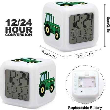 Farm Tractor 7 Color Led Change Digital Alarm Clock Wake Up Alarm Clock Cube Sleep [2589]