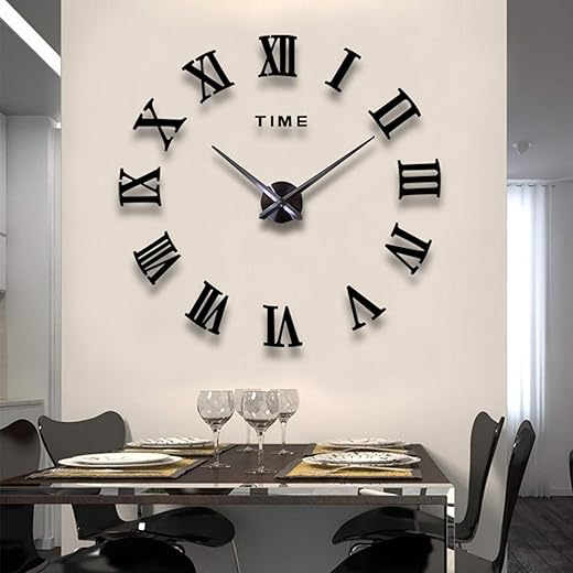 FASHION in THE CITY Mirror Surface 3D DIY Wall Clocks Modern Design Room Decorative Wall Watches (Black)