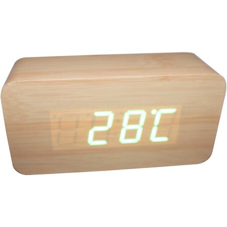 Fashion Square Mini Black Wood Grain White Led Light Alarm Clock With Time And Temp[3118]