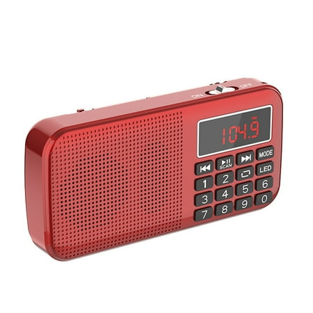 FM FM radio small, portable radio, alarm clock, radio battery operated with 3000 mAh rechargeable battery, USB/SD/TF/AUX player, digital radio with emergency light. (Red)