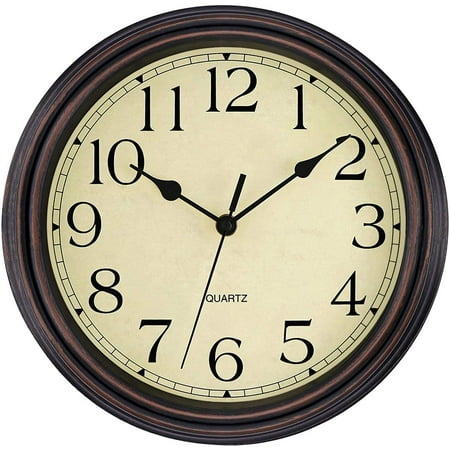 Foxtop Retro Silent Non-Ticking Round Classic Clock Quartz Decorative Battery Operated Wall Clock for Living Room Kitchen Home Office 12 inch (Bronze)