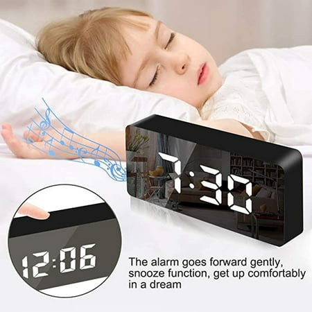 GARENAS Digital Alarm Clock Big Screen LED Bedside Alarm Clock Mirror Clock Snooze